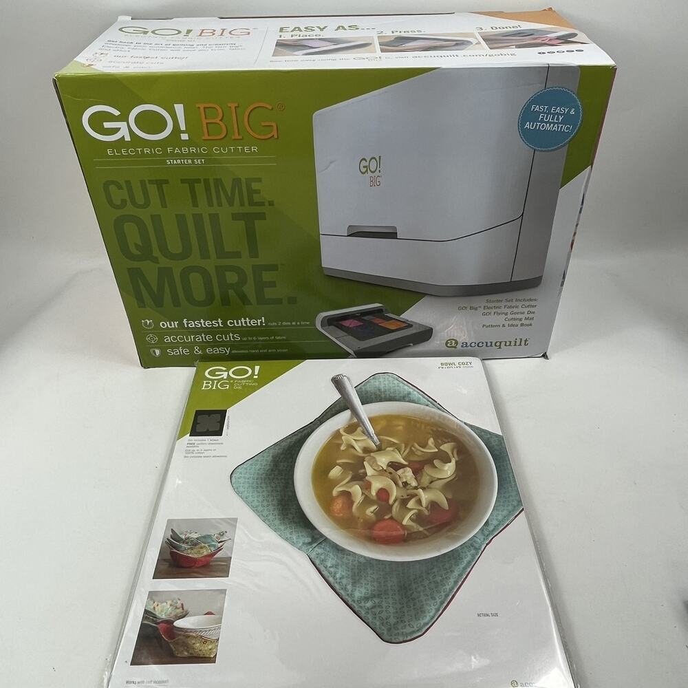 AccuQuilt GO BIG Electric Fabric Cutter Starter Set Lrg Bowl Cozy Die New READ